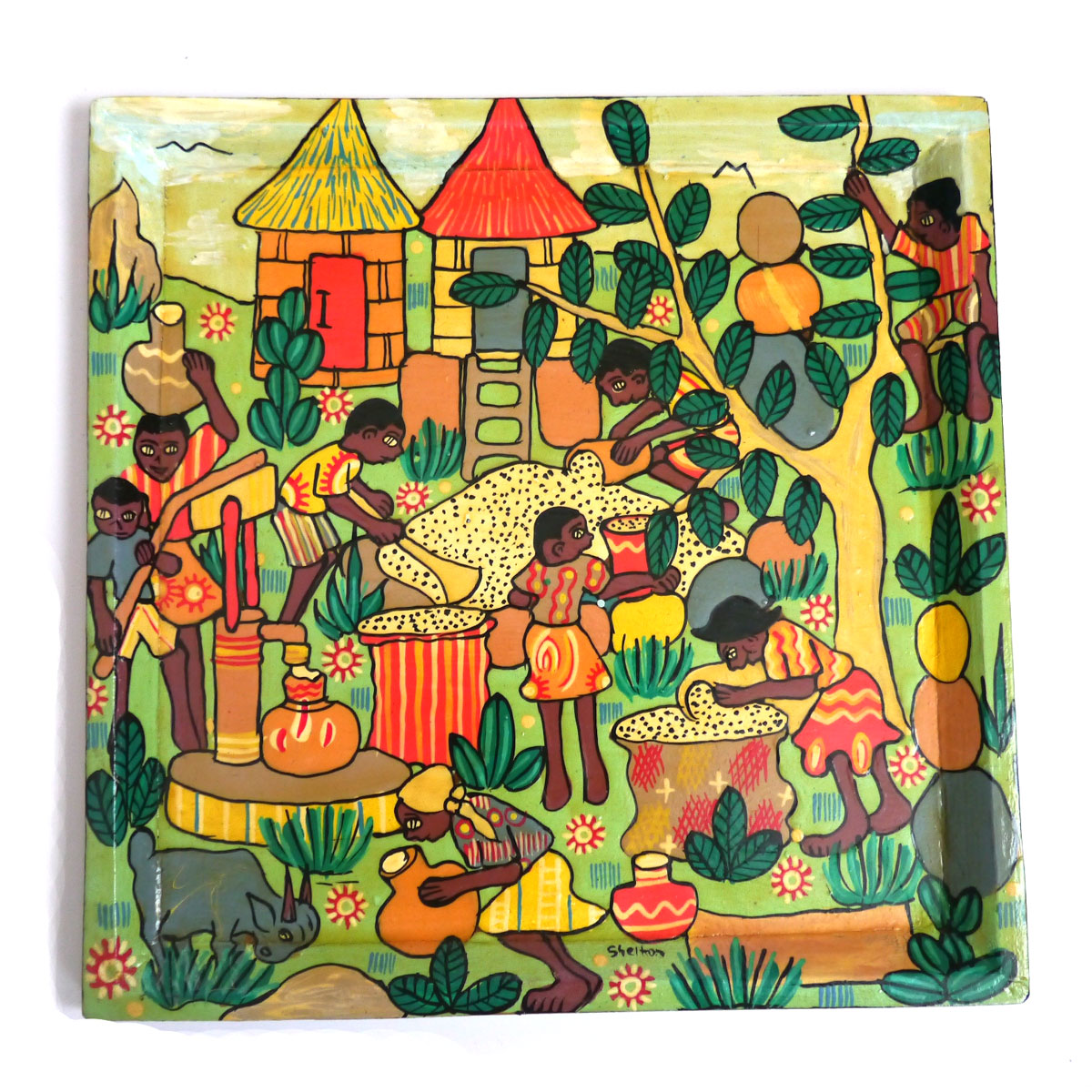 ジンバブエ ペイント画 「トウモロコシの袋詰め」ZP-03
